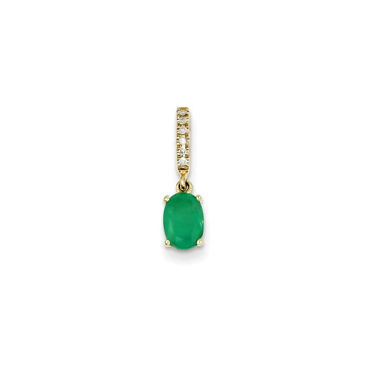 14K Yellow Gold Real Diamond and Emerald Pendant