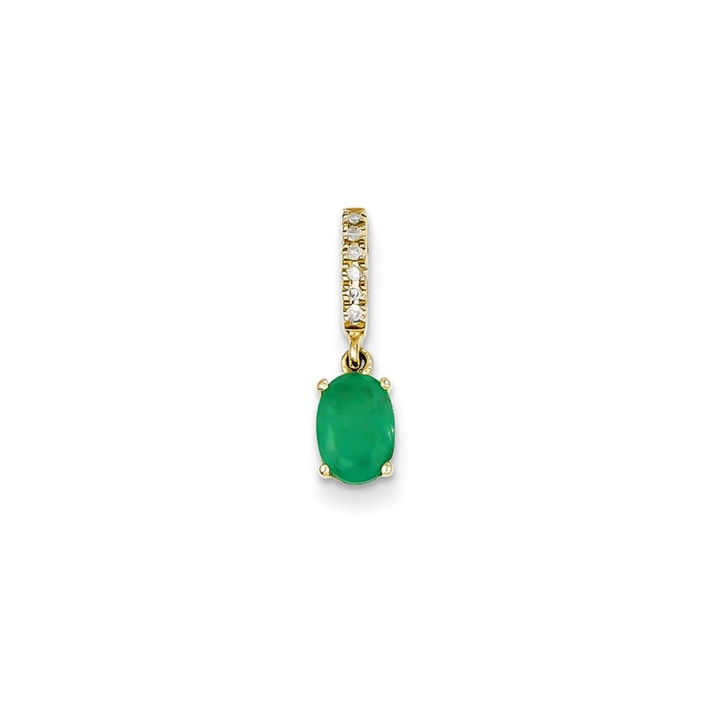 14K Yellow Gold Real Diamond and Emerald Pendant