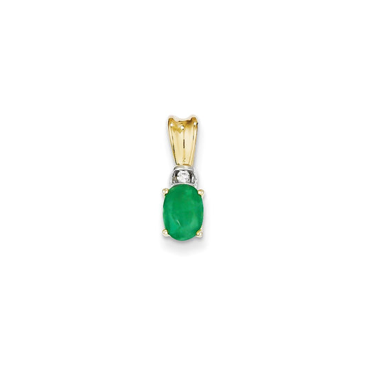 14k Two-Tone Gold Real Diamond & Emerald Pendant