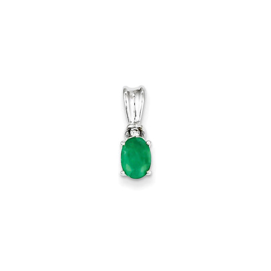 14k White Gold Real Diamond & Emerald Pendant