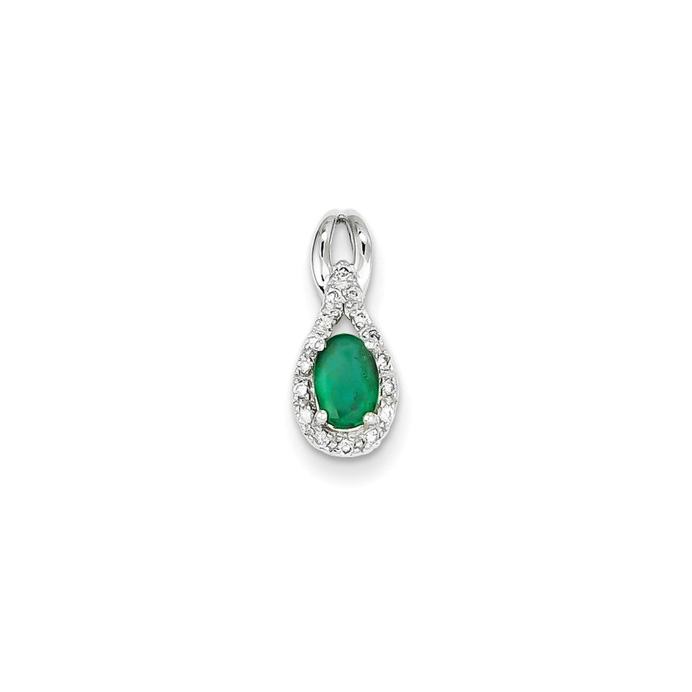 14k White Gold Real Diamond & Emerald Pendant
