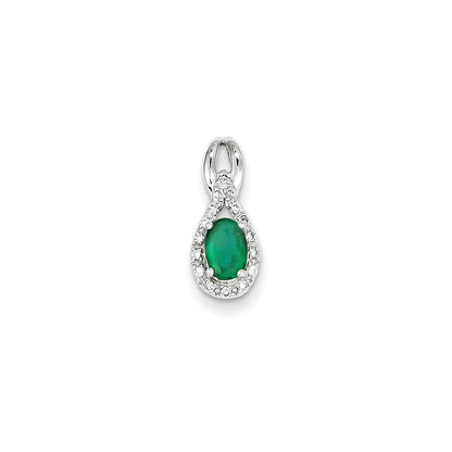 14k White Gold Real Diamond & Emerald Pendant