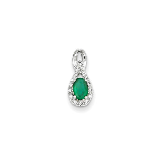 14k White Gold Real Diamond & Emerald Pendant