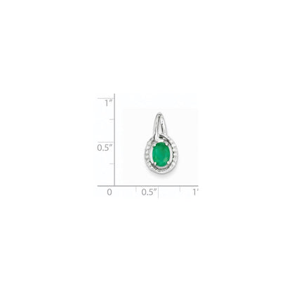 14k White Gold Real Diamond & Emerald Pendant