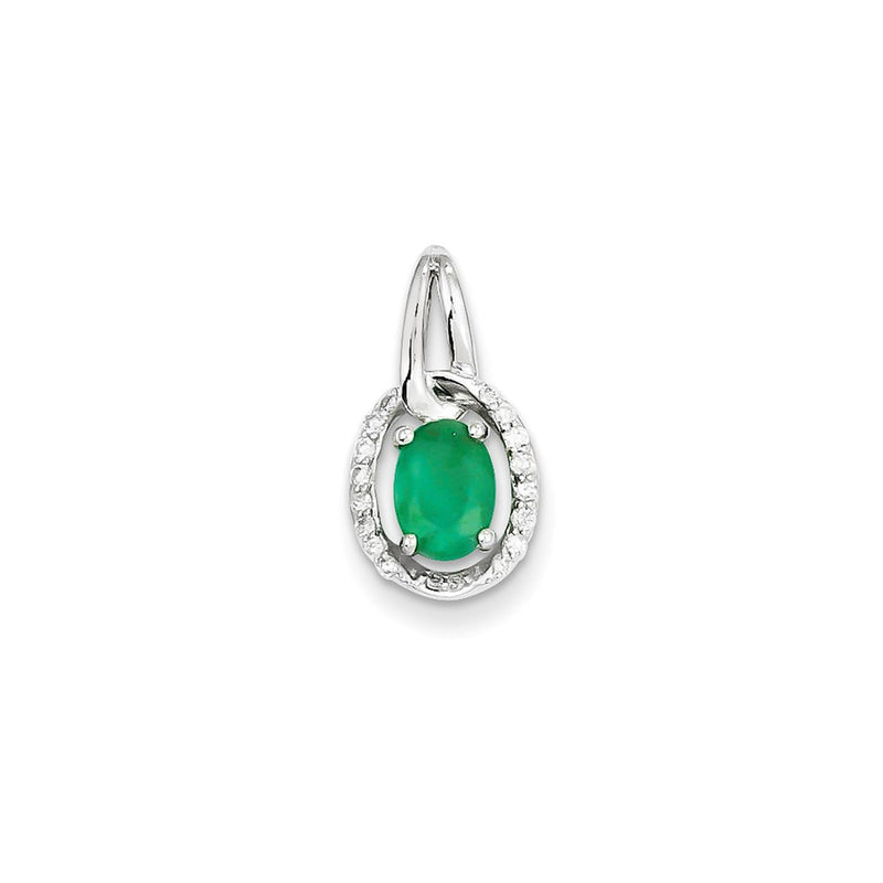 14k White Gold Real Diamond & Emerald Pendant