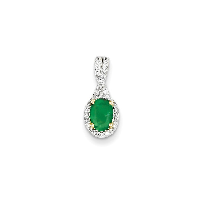 14K Yellow Gold Real Diamond & Emerald Pendant