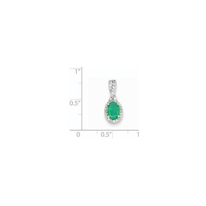 14k White Gold Real Diamond & Emerald Pendant