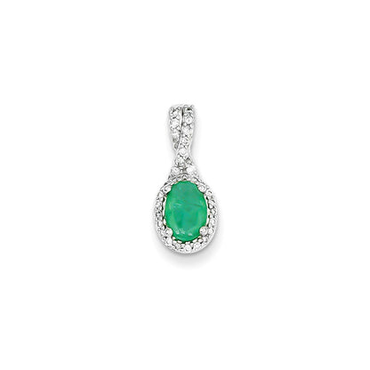 14k White Gold Real Diamond & Emerald Pendant