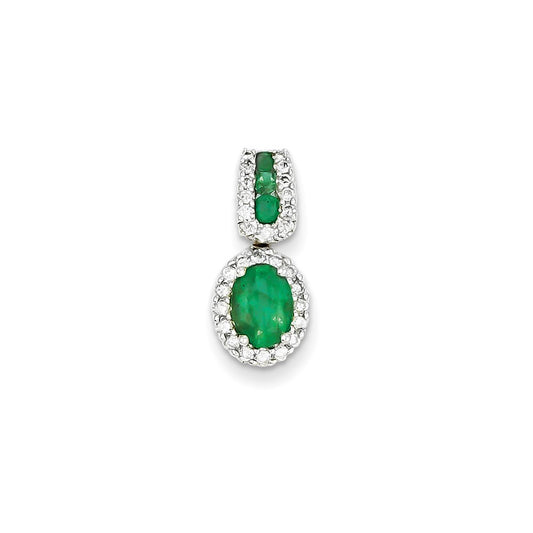 14k White Gold Real Diamond & Emerald Pendant