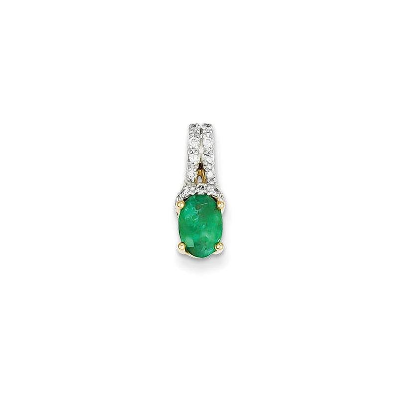 14K Yellow Gold Real Diamond & Emerald Pendant