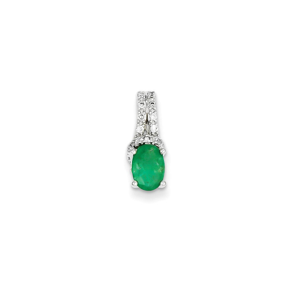 14k White Gold Real Diamond & Emerald Pendant