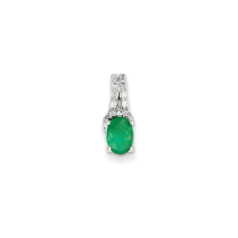 14k White Gold Real Diamond & Emerald Pendant