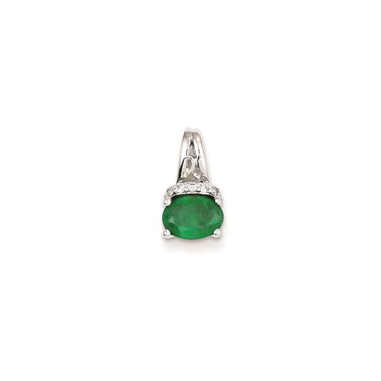 14k White Gold Real Diamond & Emerald Pendant