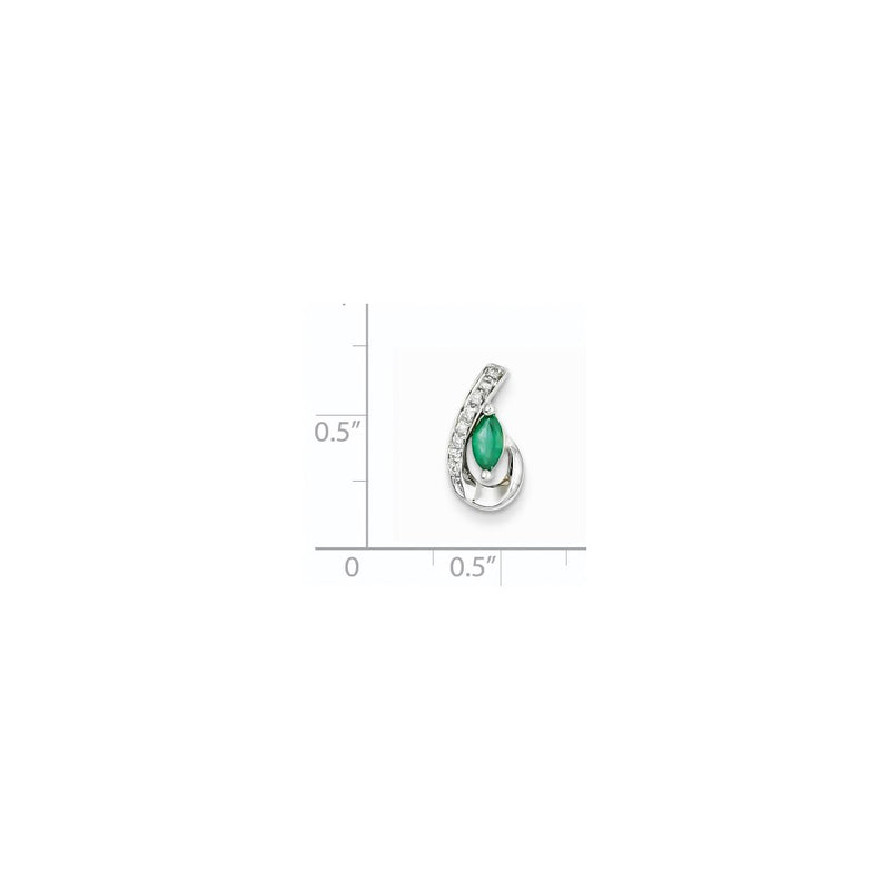14k White Gold Real Diamond & Emerald Pendant