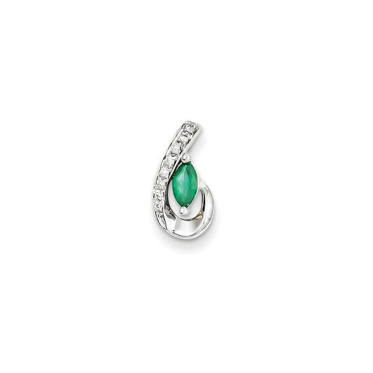 14k White Gold Real Diamond & Emerald Pendant