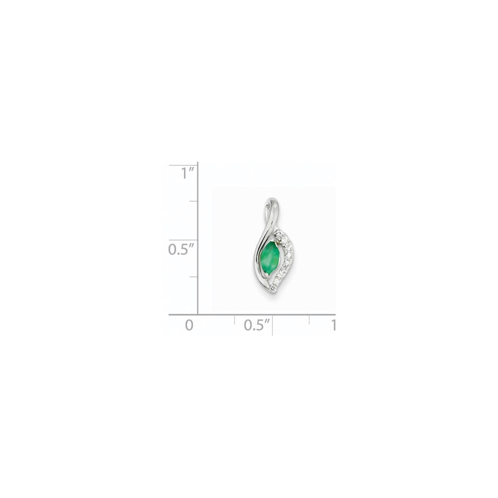 14k White Gold Real Diamond & Emerald Pendant