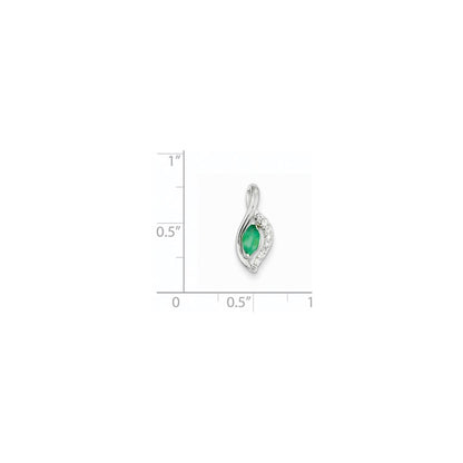 14k White Gold Real Diamond & Emerald Pendant