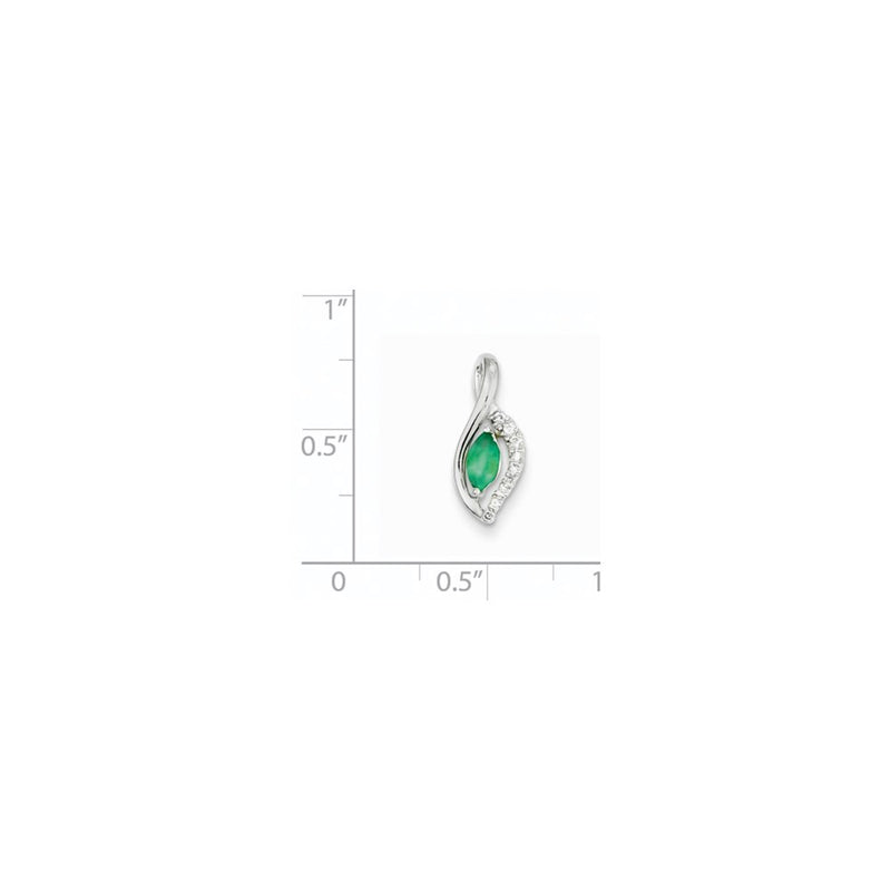 14k White Gold Real Diamond & Emerald Pendant