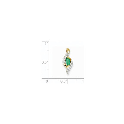 14K Yellow Gold Real Diamond & Emerald Pendant