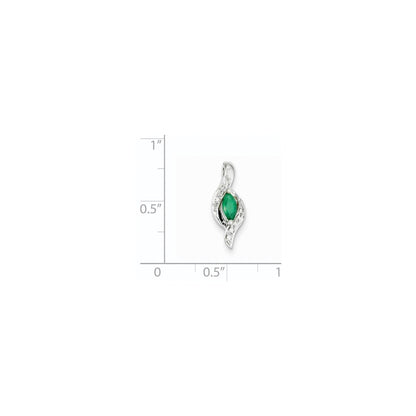 14k White Gold Real Diamond & Emerald Pendant