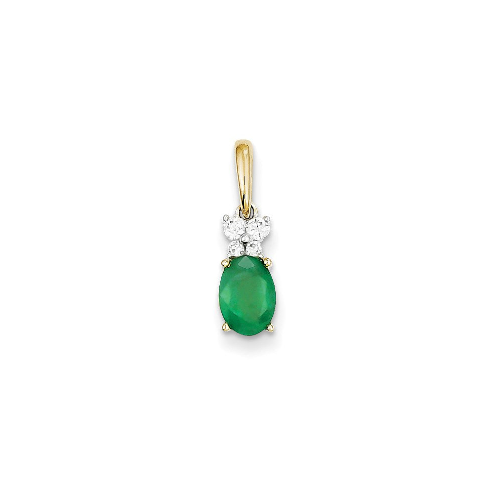 14k Two-Tone Gold Real Diamond & Emerald Pendant