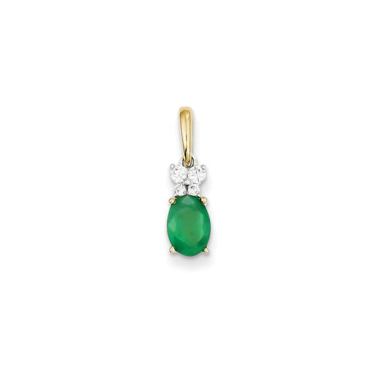 14k Two-Tone Gold Real Diamond & Emerald Pendant