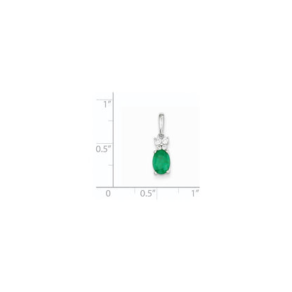 14k White Gold Real Diamond & Emerald Pendant