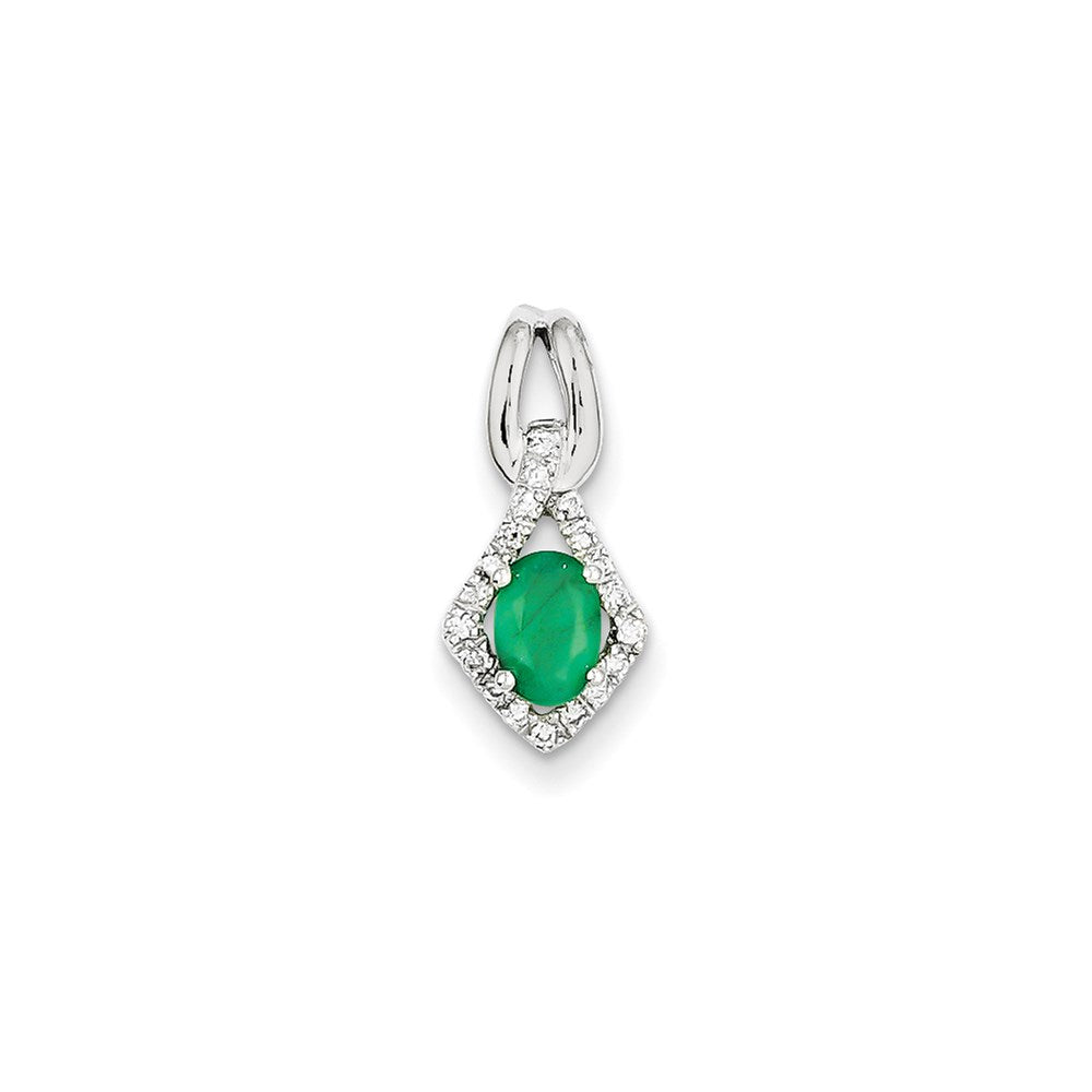 14k White Gold Real Diamond & Emerald Pendant
