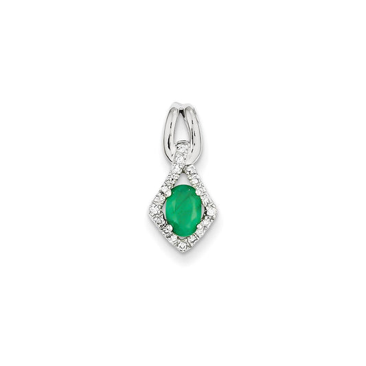 14k White Gold Real Diamond & Emerald Pendant