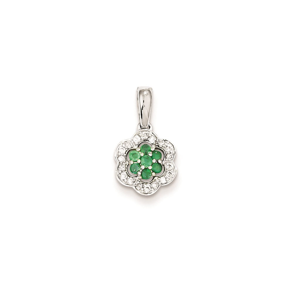 14k White Gold Real Diamond & Emerald Pendant