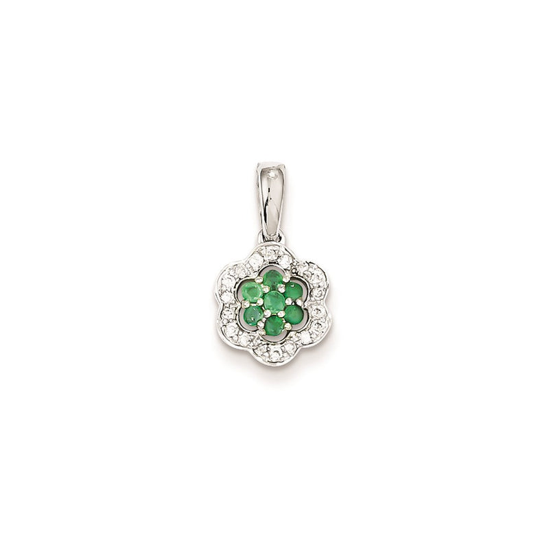 14k White Gold Real Diamond & Emerald Pendant