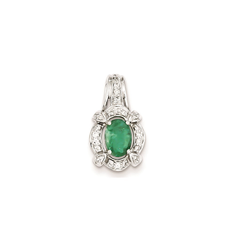 14k White Gold Real Diamond & Emerald Pendant