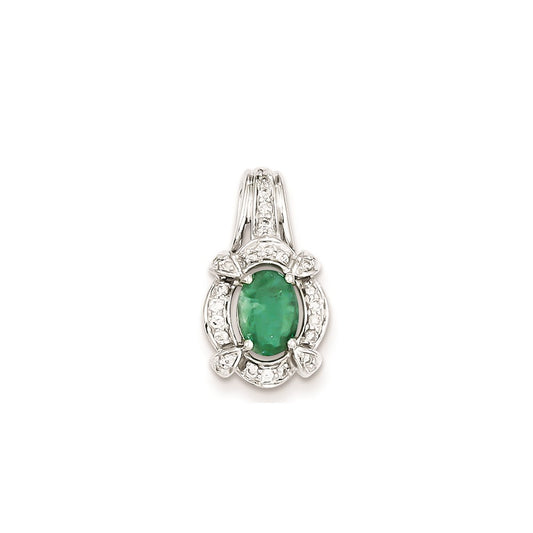 14k White Gold Real Diamond & Emerald Pendant