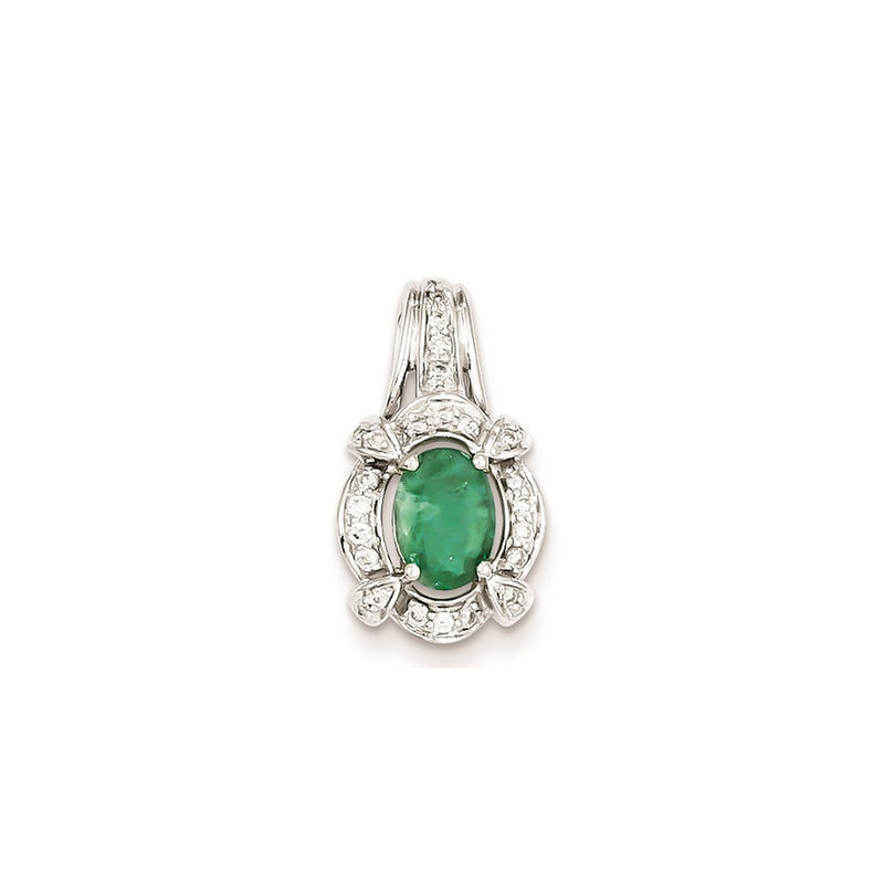 14k White Gold Real Diamond & Emerald Pendant