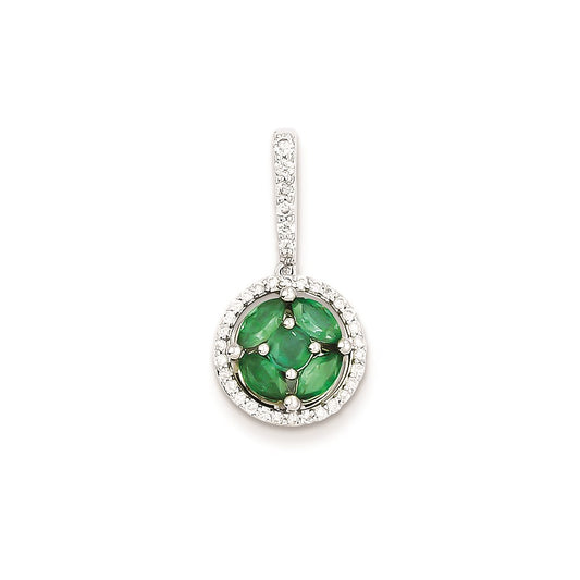 14k White Gold Real Diamond & Emerald Pendant