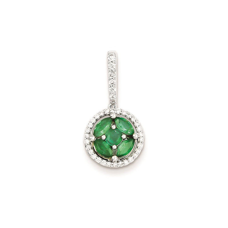 14k White Gold Real Diamond & Emerald Pendant
