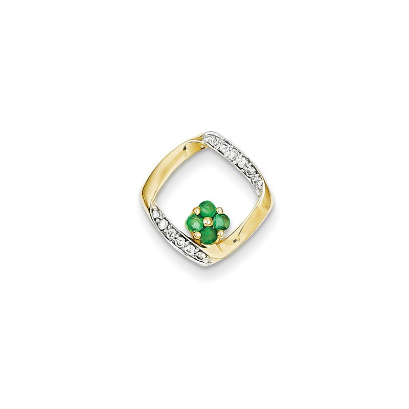 14K Yellow Gold Real Diamond & Emer Pendant
