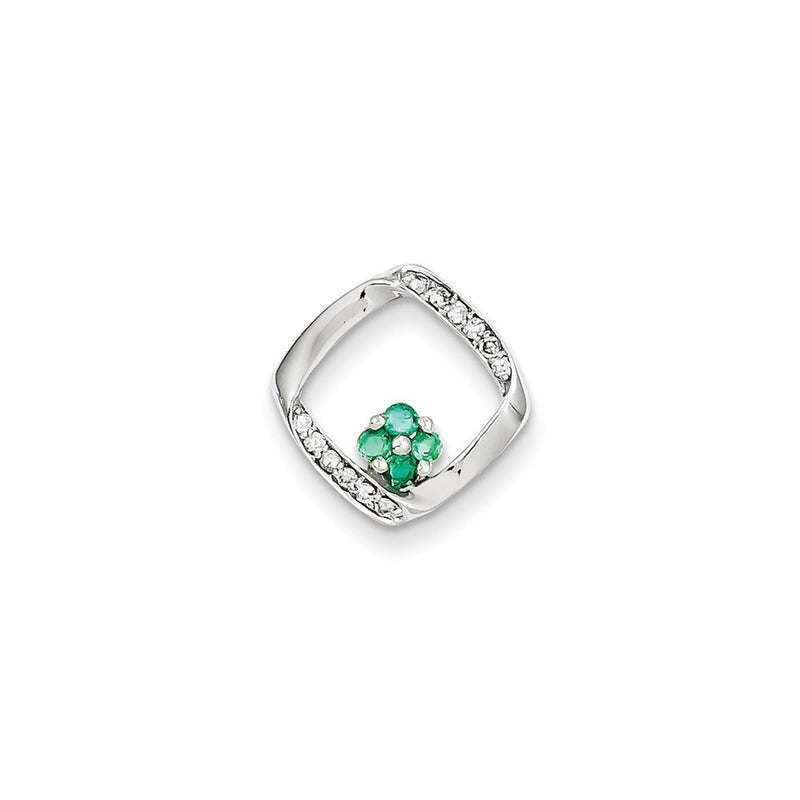 14k White Gold Real Diamond & Emerald Pendant