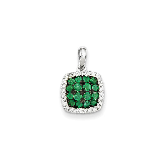 14k White Gold Real Diamond & Emerald Pendant