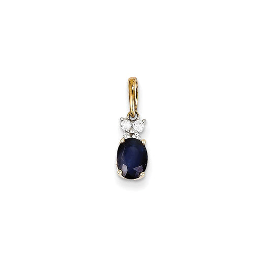 14k Two-Tone Gold Real Diamond & Sapphire Pendant