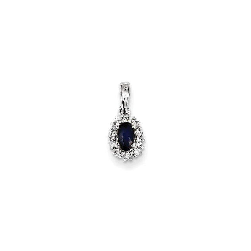 14K White Gold Real Diamond & Sapphire Oval Pendant