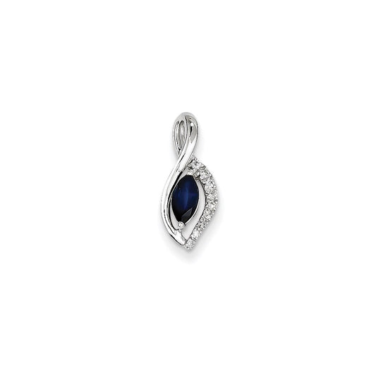 14K White Gold Real Diamond & Sapphire Pendant
