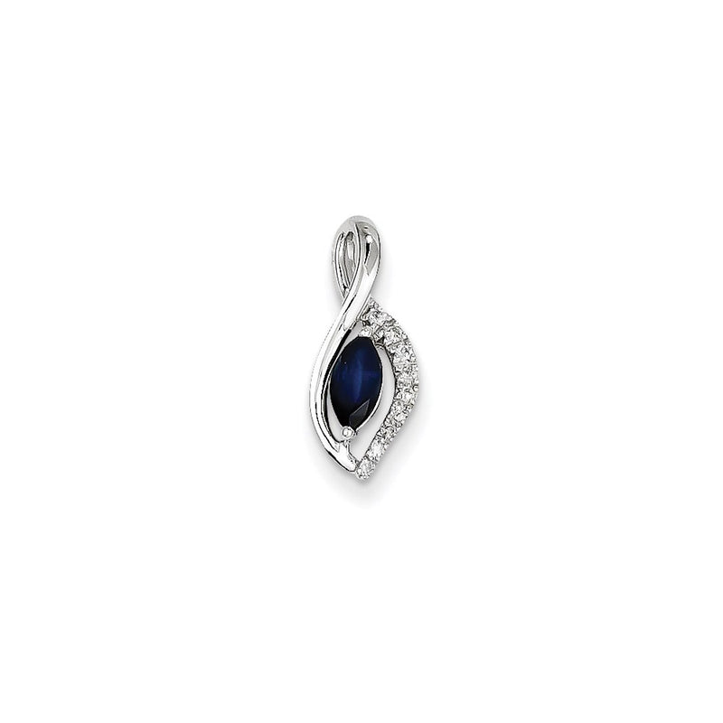 14K White Gold Real Diamond & Sapphire Pendant