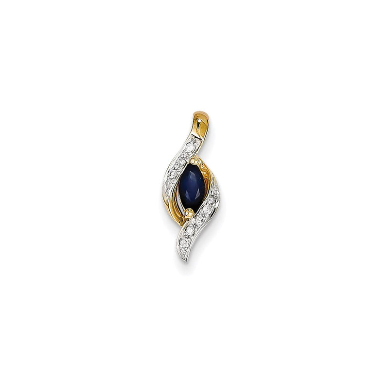 14K Yellow Gold Real Diamond & Sapphire Pendant