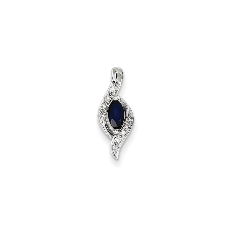 14K White Gold Real Diamond & Sapphire Pendant