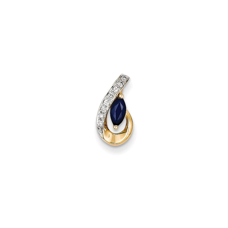 14K Yellow Gold Real Diamond & Sapphire Pendant