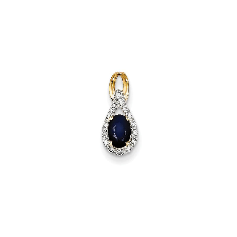 14K Yellow Gold Real Diamond & Sapphire Pendant