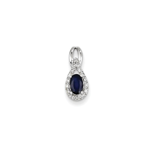 14K White Gold Real Diamond & Sapphire Pendant