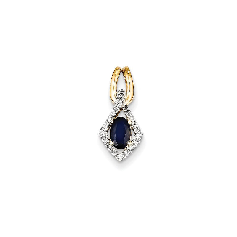 14K Yellow Gold Real Diamond & Sapphire Pendant