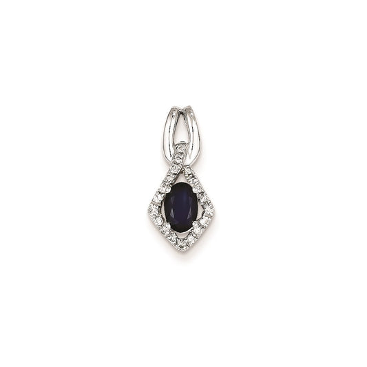 14K White Gold Real Diamond & Sapphire Pendant
